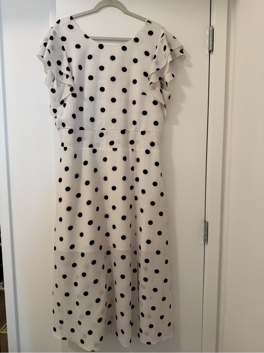 Great Jones Polka Dot Flutter-Sleeve Midi Dress - White and Black
